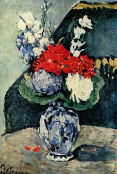  flowers Oil Painting - Still life Delft vase with flowers Paul Cezanne